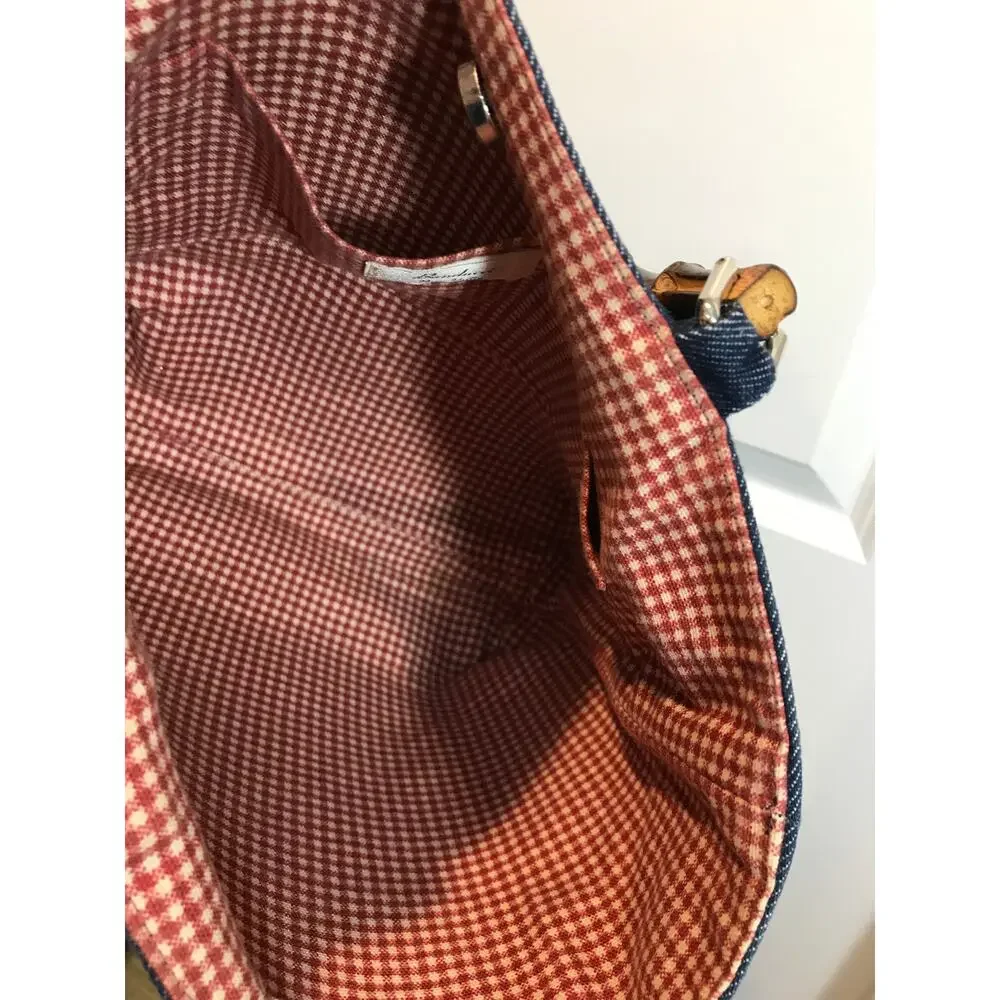 Banducci Napa Valley Vintage Denim Tote Bag with Bamboo Top Handles EUC